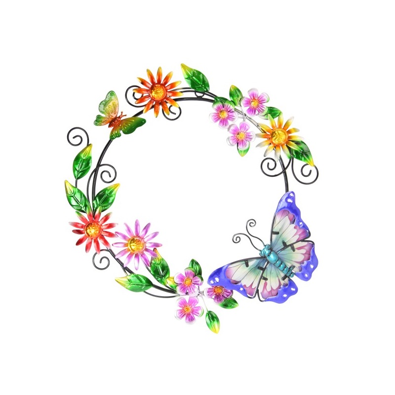 Butterfly & Colourful Flowers Circular Wall Art
