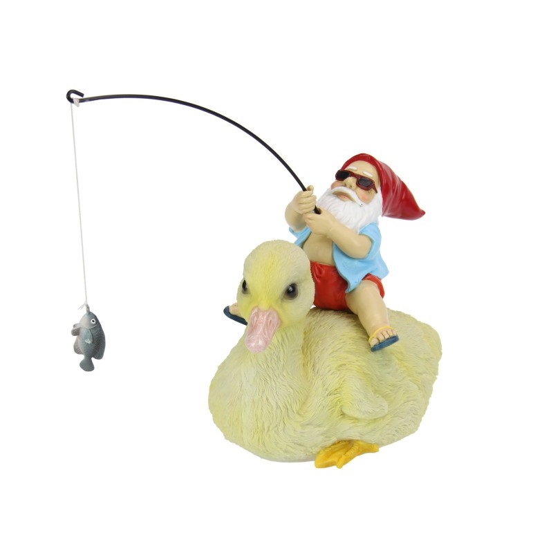 Fishing Gnome Riding Duck