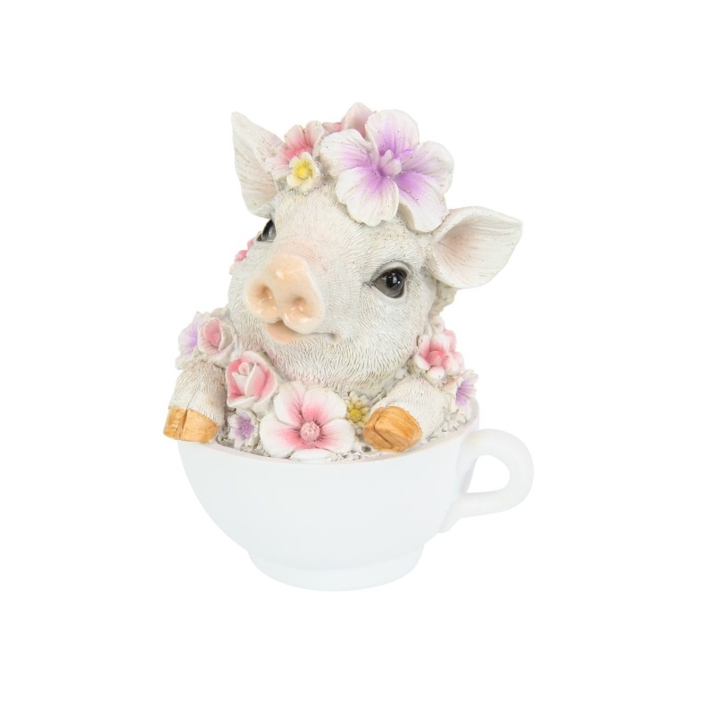 Cute Floral Pig in Teacup