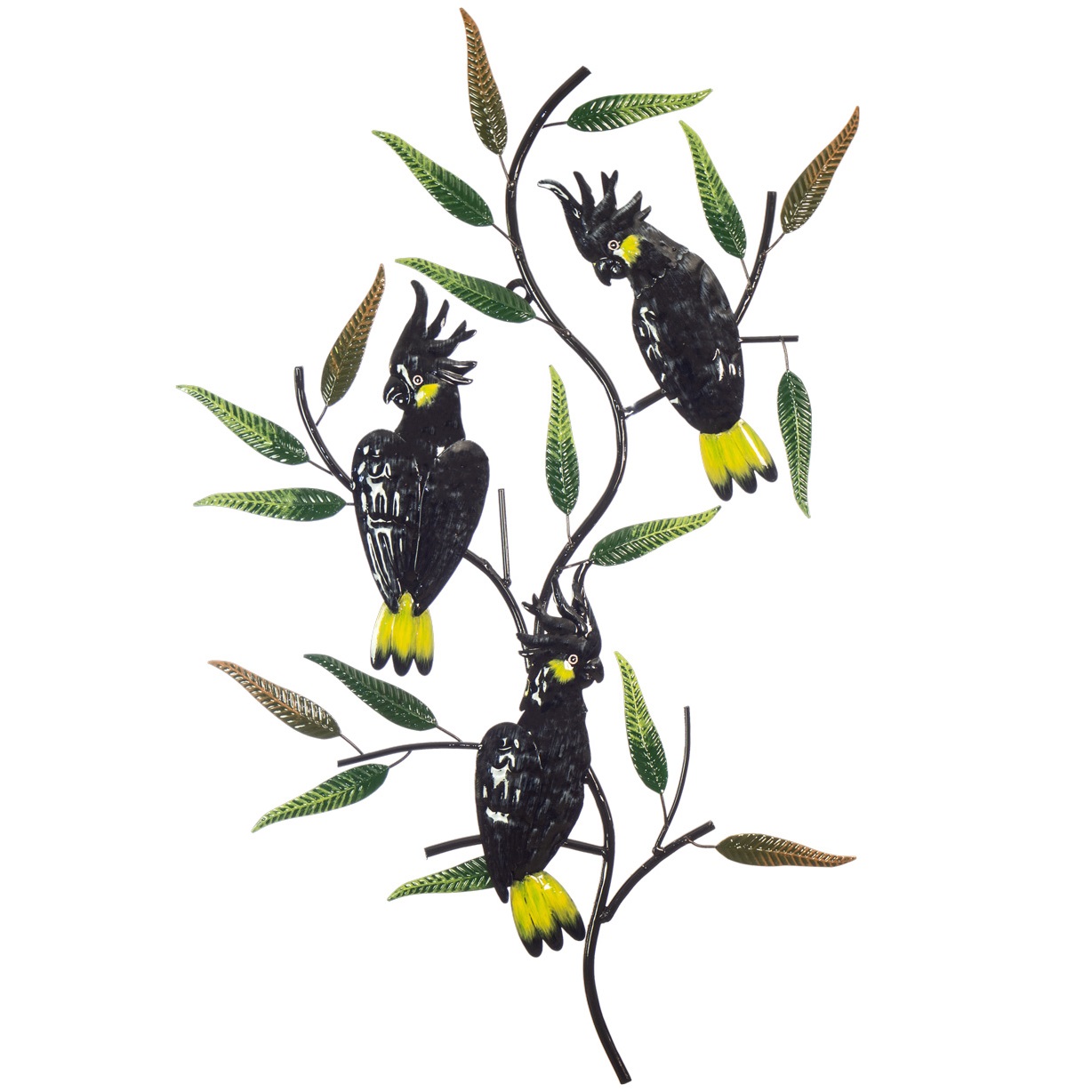 Black Cockatoo Tree Vertical Metal Wall Art