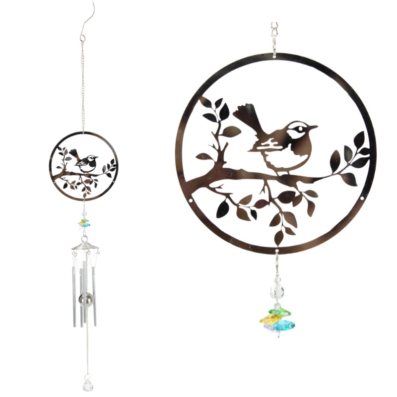 Silver Wren Chime w/Coloured Crystals