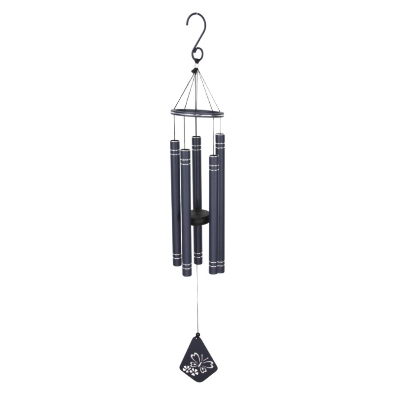 Black 5 Tube Wind Chime w/Silver Stripes