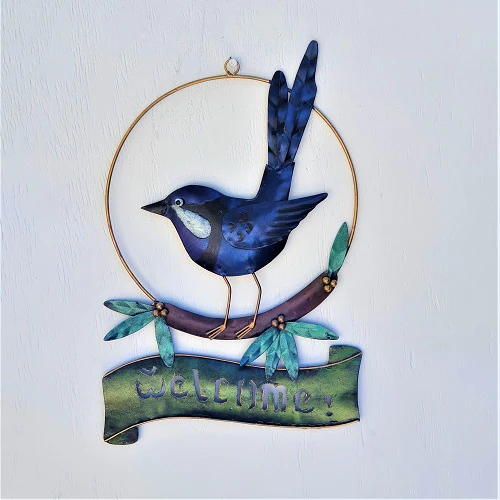 Blue Wren Welcome Sign Wall Art