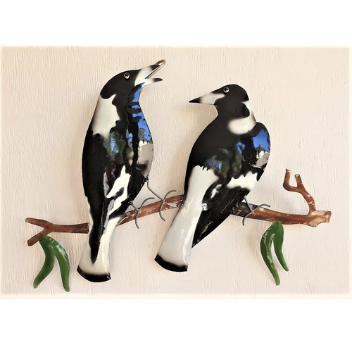2 Magpies Sitting On A Branch Wall Art