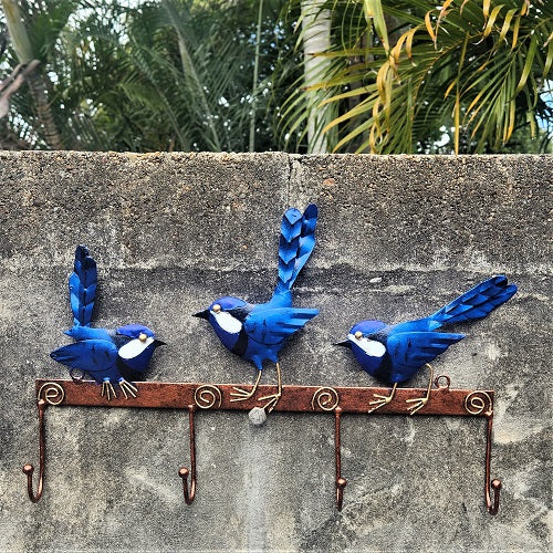 4 Hook Blue Wren Wall Art