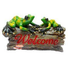 Green Marble Look Frog On Welcome Log