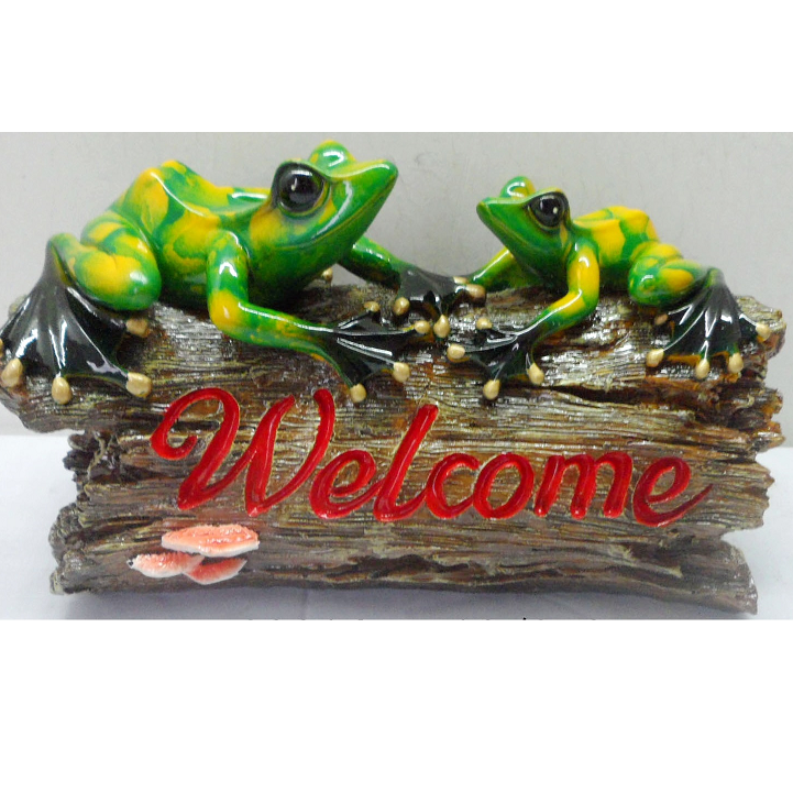 Green Marble Look Frog On Welcome Log