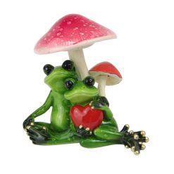 Green Frog Couple Under Mushroom