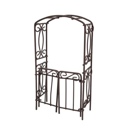 Metal Garden Arbour w/Hinged Gates – Rust