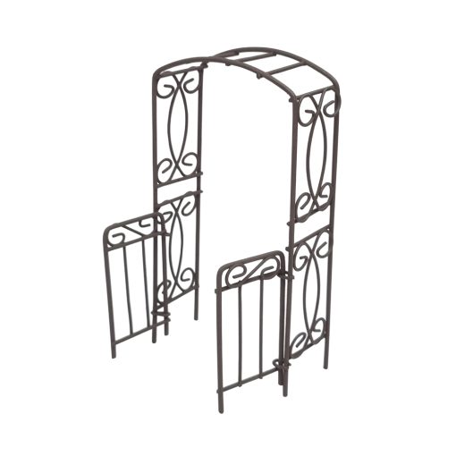Metal Garden Arbour w/Hinged Gates – Rust
