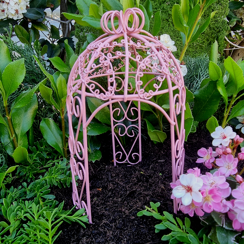 Metal Fairy Garden Gazebo – Pink
