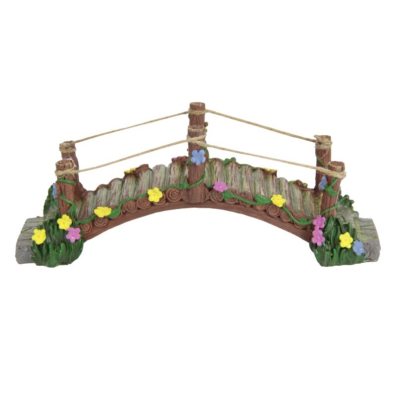 Fairy Garden Bridge w/Rope & Flowers