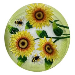 Glass Bird Bath w/Bee & Sunflower Design