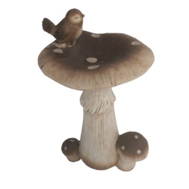Mushroom Bird Bath w/Bird