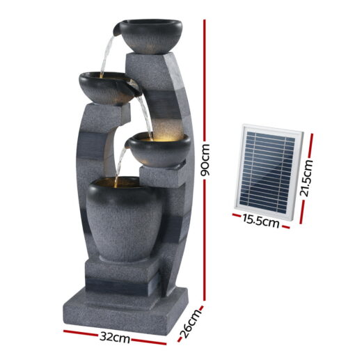 Solar Cascading Grey 3-Tier Bowl Water Feature - ONLINE ONLY!