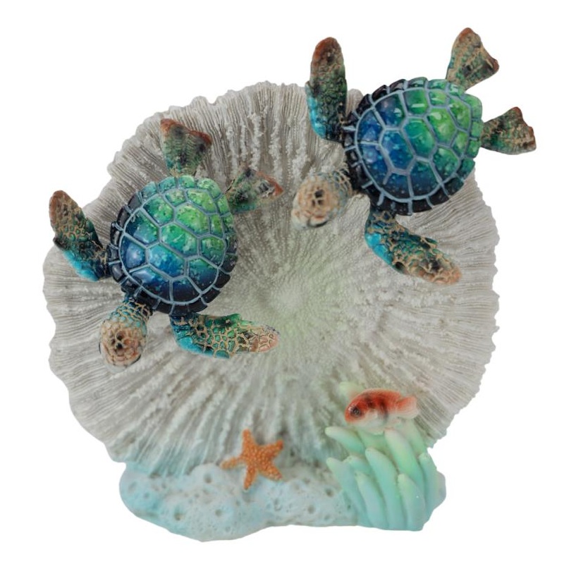 Twin Marble Turtles on Coral Wall