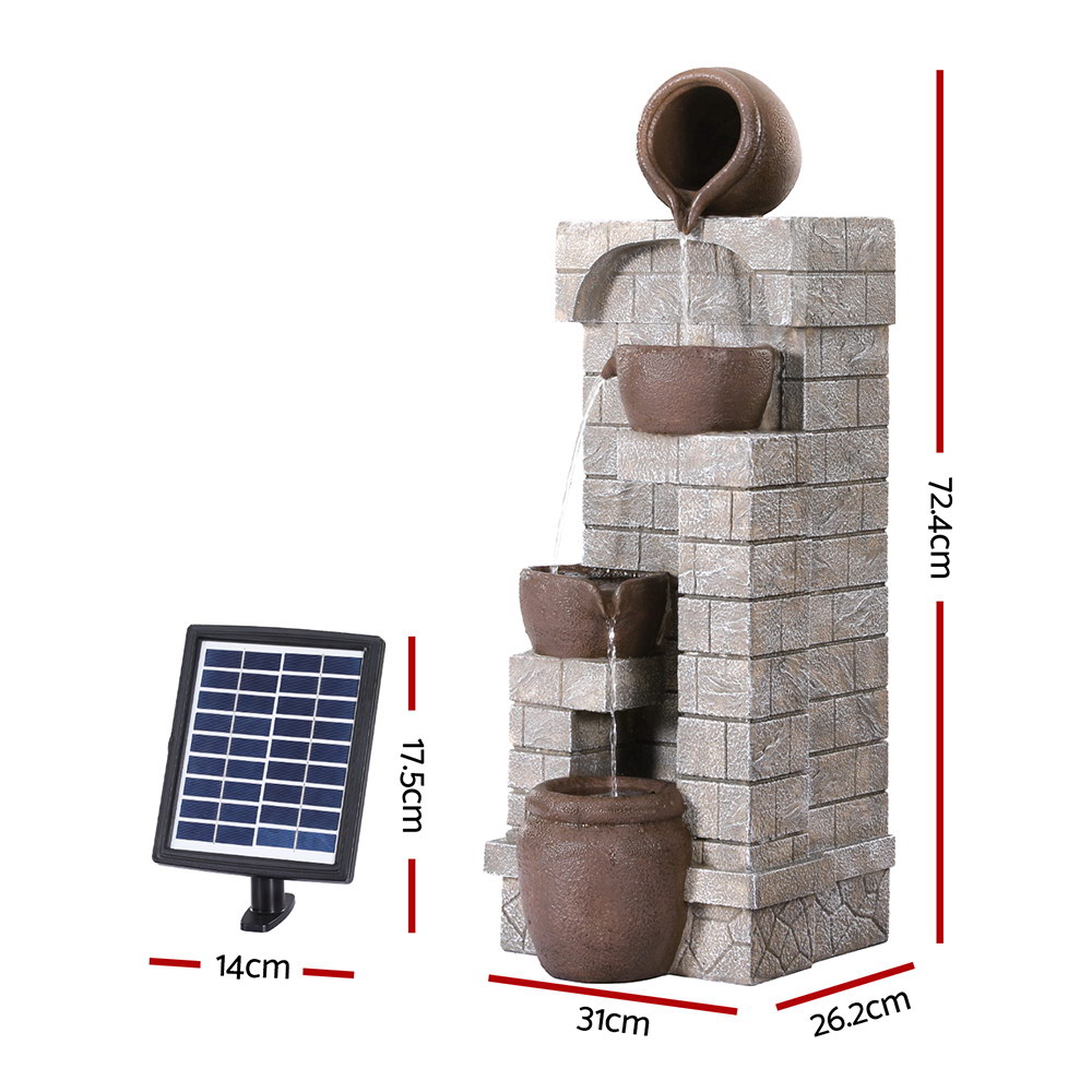 Four Brown Pots on Brick Pillar Solar Water Feature