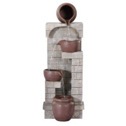 Four Brown Pots on Brick Pillar Solar Water Feature