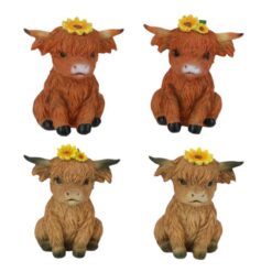 Sitting Highland Cow w/Sunflowers